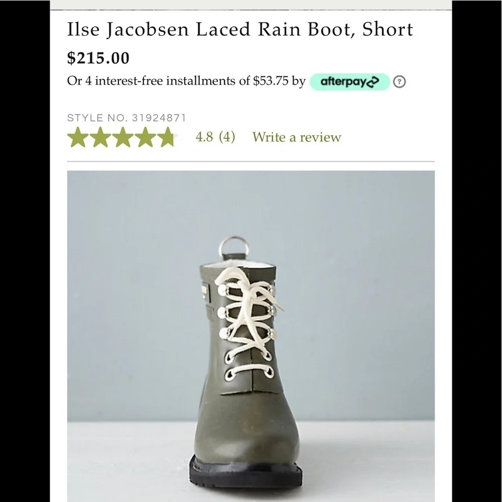 New Anthropologie Terrain Isle Jacobsen Laced Short Rain boots size 8 Green